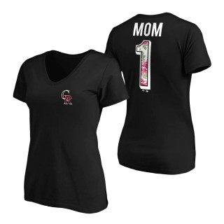 Women's Colorado Rockies Black Mother's Day Logo V-Neck T-Shirt