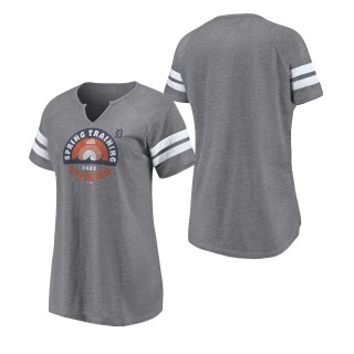 Women's Detroit Tigers Heathered Gray 2022 MLB Spring Training Grapefruit League Spring Retro Raglan Tri-Blend Notch Neck T-Shirt