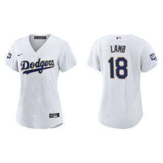 Women's Dodgers Jake Lamb White Gold 2021 City Connect Replica Jersey