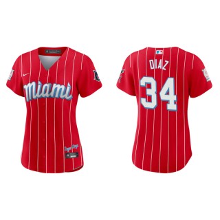 Women's Marlins Lewin Diaz Red 2021 City Connect Replica Jersey