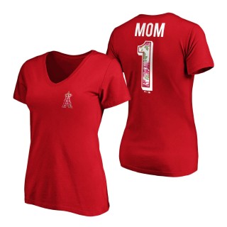 Women's Los Angeles Angels Red Mother's Day Logo V-Neck T-Shirt