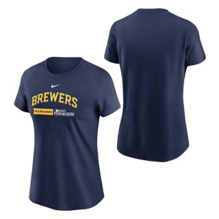 Women's Milwaukee Brewers Navy 2023 Postseason Authentic Collection Dugout T-Shirt