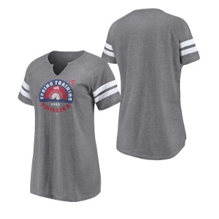 Women's Philadelphia Phillies Heathered Gray 2022 MLB Spring Training Grapefruit League Spring Retro Raglan Tri-Blend Notch Neck T-Shirt
