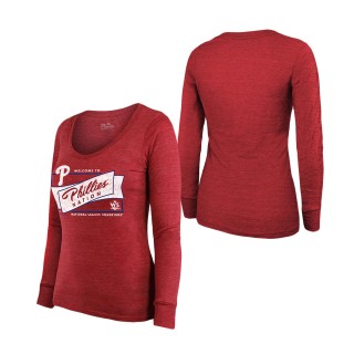 Women's Philadelphia Phillies Red 2022 National League Champions Tri-Blend Long Sleeve Scoop Neck T-Shirt
