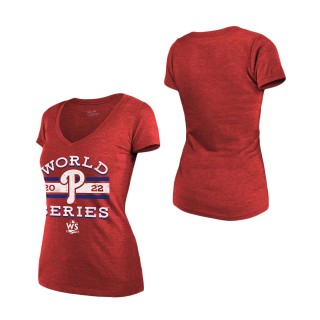 Women's Philadelphia Phillies Red 2022 World Series Modest V-Neck T-Shirt