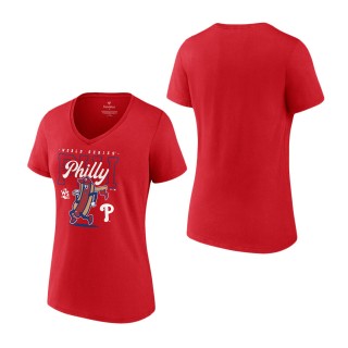 Women's Philadelphia Phillies Red 2022 World Series On To Victory V-Neck T-Shirt