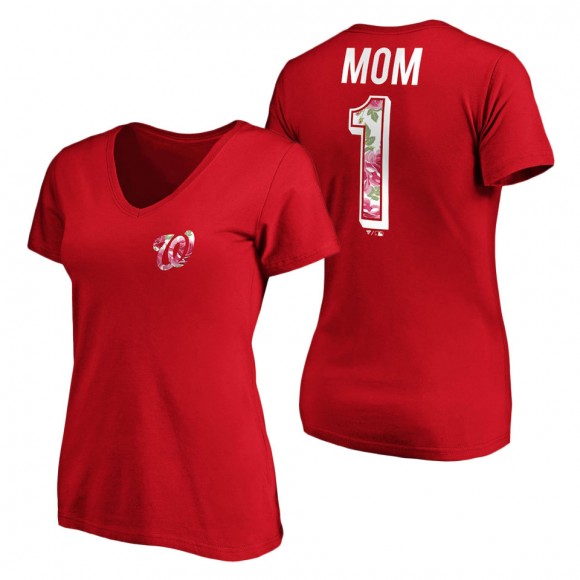 Women's Washington Nationals Red Mother's Day Logo V-Neck T-Shirt