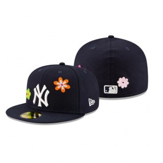 Yankees Navy Chain Stitch Floral Hat