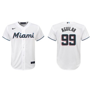 Youth Marlins Jesus Aguilar White Replica Home Jersey