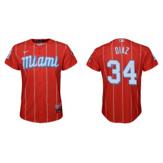 Youth Marlins Lewin Diaz Red 2021 City Connect Replica Jersey