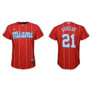 Youth Jesus Aguilar Marlins Red 2021 City Connect Replica Jersey