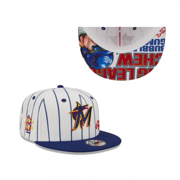 Youth Miami Marlins White Navy MLB x Big League Chew Original 9FIFTY Snapback Adjustable Hat