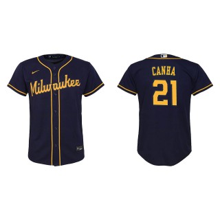 Youth Milwaukee Brewers Mark Canha Navy Replica Jersey