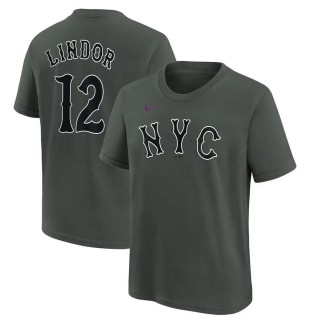 Youth New York Mets Francisco Lindor Charcoal 2024 City Connect T-Shirt