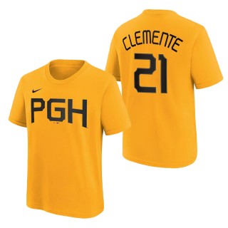 Youth Pittsburgh Pirates Roberto Clemente Gold City Connect Name & Number T-Shirt