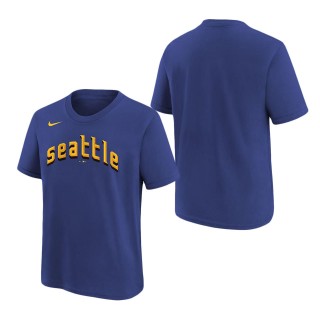 Youth Seattle Mariners Royal 2023 City Connect Wordmark T-Shirt