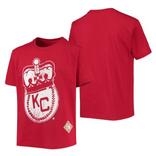 Youth Stitches Red Kansas City Monarchs Negro League Logo T-Shirt