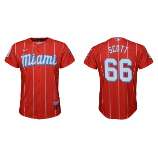 Youth Marlins Tanner Scott Red 2021 City Connect Replica Jersey