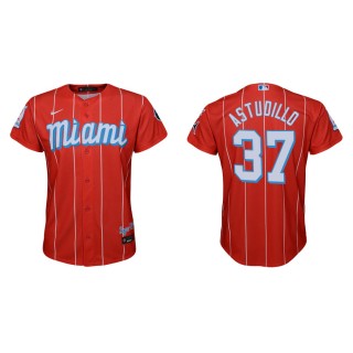 Youth Marlins Willians Astudillo Red 2021 City Connect Replica Jersey